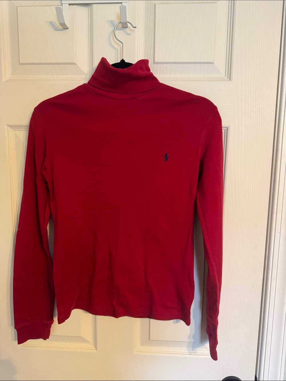 Ralph Lauren Red Turtleneck Sweater with Navy Pony
